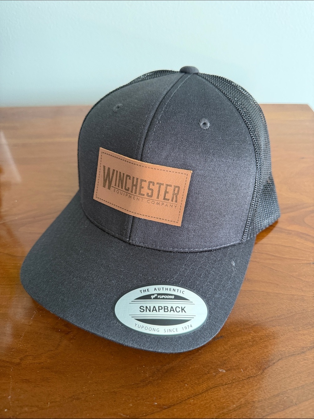 Winchester Black Leather Patch Snapback Hat (New)